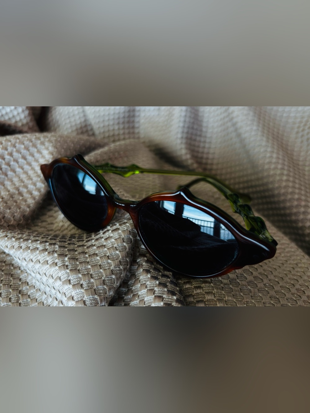 Anne & Valentin: Two Tone Women's Sunglasses in Brown Frames with Green Temples